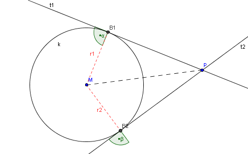 Tangentenkonstruktion von einem Punkt P an einen Kreis - GeoGebra
